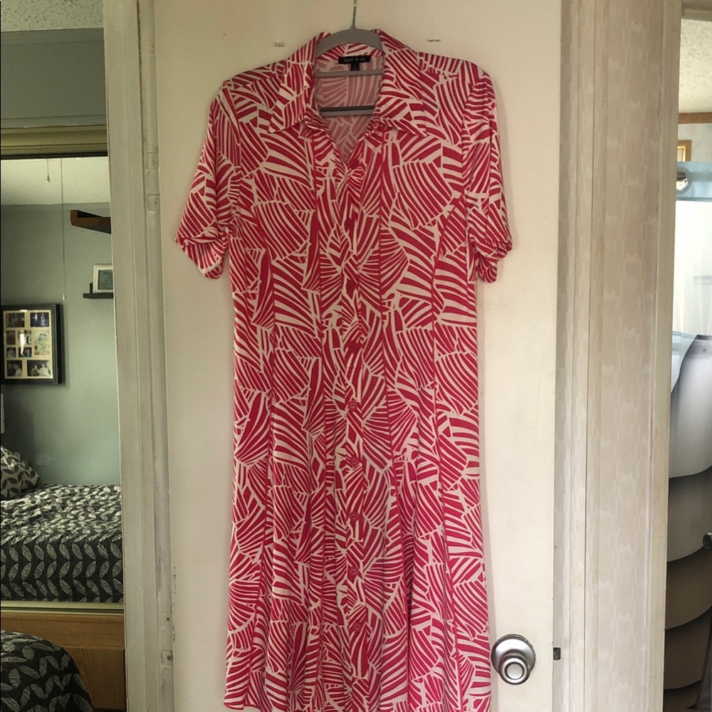 Sami & Jo Vibrant Pink and White Midi Dress